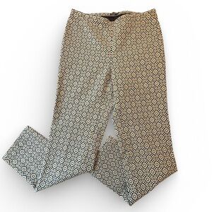 J.McLaughlin Navy Gold Metallic Jacquard Geometric Ankle Pants Size 4